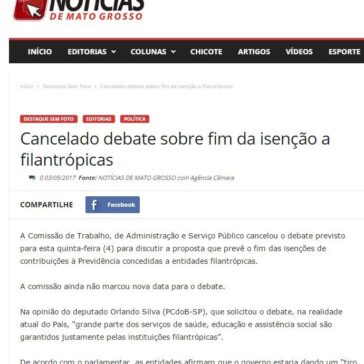 Cancelado debate sobre fim da isenção a filantrópicas – Notícias de Mato Grosso