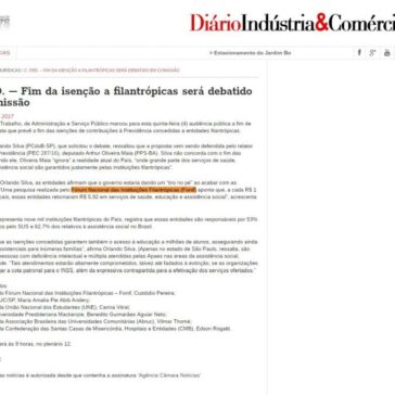 C. FED. – Fim da isenção a filantrópicas será debatido em comissão – Diário Indústria & Comércio