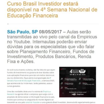 Curso Brasil Investidor estará disponível na 4ª Semana Nacional de Educação Financeira – Investor Negócio