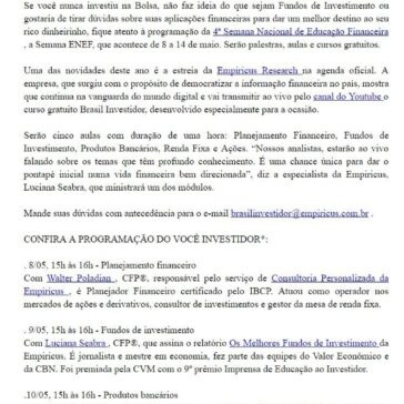 Curso Brasil Investidor estará disponível na 4ª Semana Nacional de Educação Financeira – A Voz de Santa Quitéria