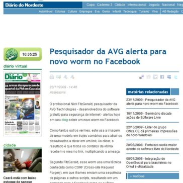 Pesquisador da AVG alerta para novo worm no Facebook – Site – Diário do Nordeste
