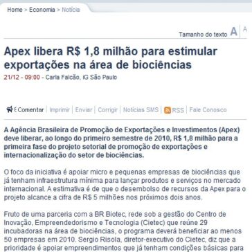 Apex libera R$ 1,8 milhão para estimular exportações na área de biociências – Site – Último Segundo