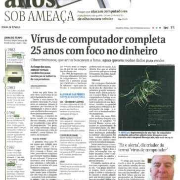 Pragas virtuais miram celulares inteligentes e tablets em 2011 – Folha de S. Paulo – Pás. F1, F2 e F3