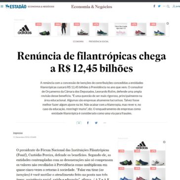 Renúncia de filantrópicas chega a R$ 12,45 bilhões – Estadão
