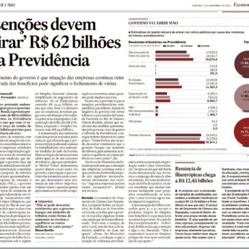 Isenções devem ?tirar? R$ 62 bilhões da Previdência/Renúncia de filantrópicas chega a R$ 12,45 bilhões – Estadão