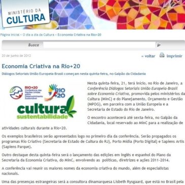 Economia Criativa na Rio+20 – Ministério da Cultura