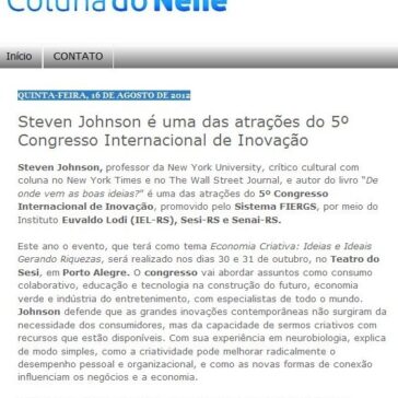 Steven Johnson é uma das atrações do 5° Congresso Internacional de Inovação – Coluna do Nenê
