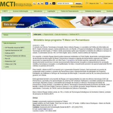 Ministério lança programa TI Maior em Pernambuco – Ministério da Ciência e Tecnologia