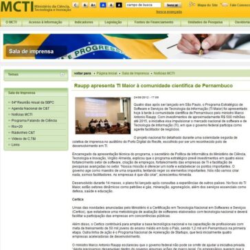 Raupp apresenta TI Maior à comunidade científica de Pernambuco – Ministério da Ciência e Tecnologia