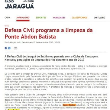 Defesa Civil programa a limpeza da Ponte Abdon Batista – Rádio Jaraguá AM