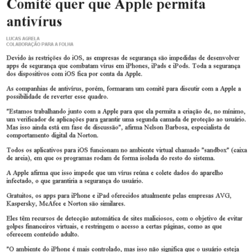 Comitê quer que Apple permita antivírus – Folha de S. Paulo (Online)