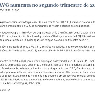 Lucro AVG aumenta no segundo trimestre de 2013 – Investimentos & Notícias