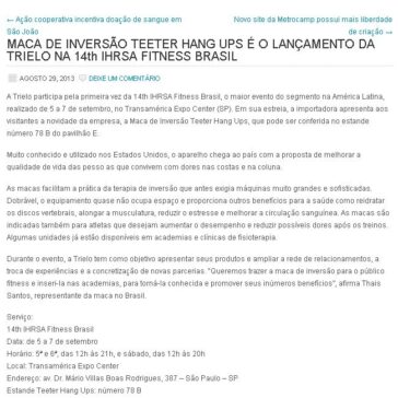 MACA DE INVERSÃO TEETER HANG UPS É O LANÇAMENTO DA TRIELO NA 14th IHRSA FITNESS BRASIL – Diário da Informação