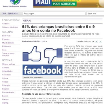54% das crianças brasileiras entre 6 e 9 anos têm conta no Facebook – Portal Piauíense de Notícias