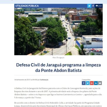 Defesa Civil de Jaraguá programa a limpeza da Ponte Abdon Batista – OCP Online