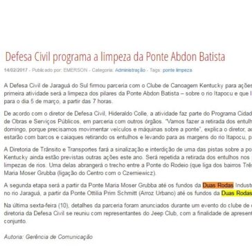 Defesa Civil programa a limpeza da Ponte Abdon Batista – Prefeitura de Jaraguá do Sul