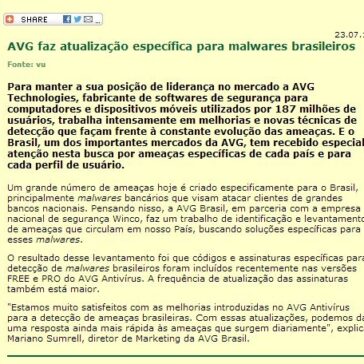 AVG faz atualização específica para malwares brasileiros –  Fórum de Segurança