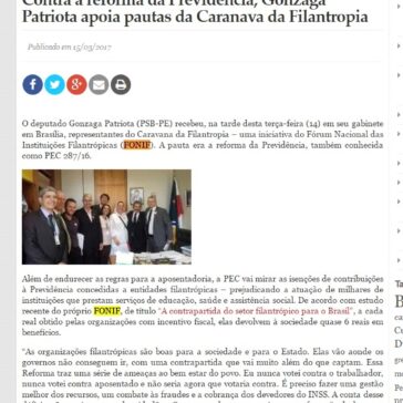 Contra a reforma da Previdência, Gonzaga Patriota apoia pautas da Caranava da Filantropia – Ação Popular
