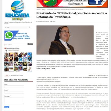 Presidente da CRB Nacional posiciona-se contra a Reforma da Previdência. – Portal de Notícias Acesso Cristão
