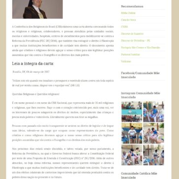 Presidência da Conferência dos Religiosos do Brasil posiciona-se contra a Reforma da Previdência – Blog Comunidade Mãe Imaculada