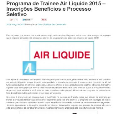 Programa de Trainee Air Liquide 2015 ? Inscrições Benefícios e Processo Seletivo – SabeTudo