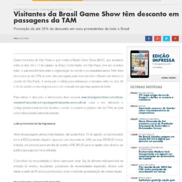 Visitantes da Brasil Game Show têm desconto em passagens da TAM – A Crítica