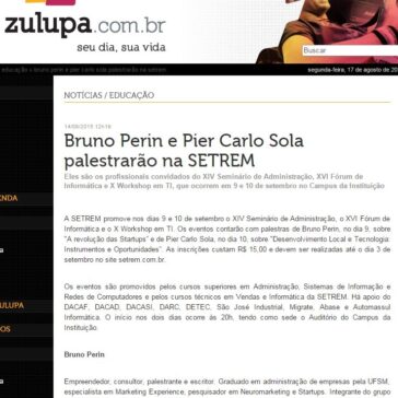 Bruno Perin e Pier Carlo Sola palestrarão na SETREM – Zulupa