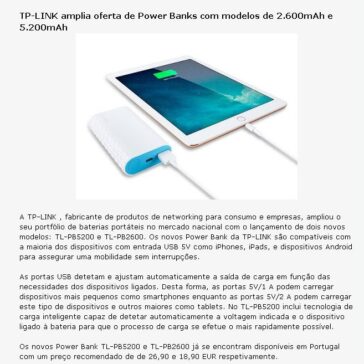TP-LINK amplia oferta de Power Banks com modelos de 2.600mAh e 5.200mAh – Aberto até de Madrugada