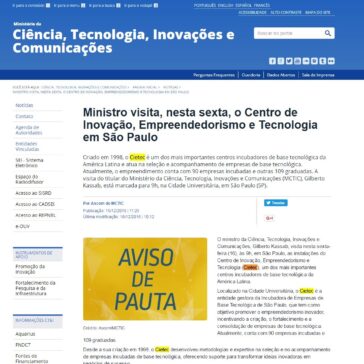 Ministro visita, nesta sexta, o Centro de Inovação, Empreendedorismo e Tecnologia em São Paulo – Ministério da Ciência, Tecnologia e Inovação
