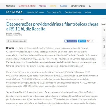 Desonerações previdenciárias a filantrópicas chega a R$ 11 bi, diz Receita – Folha Vitória