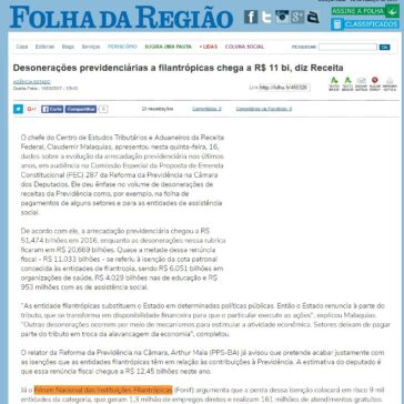 Desonerações previdenciárias a filantrópicas chega a R$ 11 bi, diz Receita – Folha da Região
