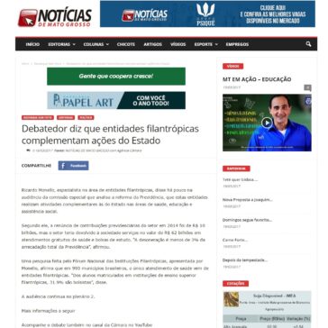 Debatedor diz que entidades filantrópicas complementam ações do Estado – Notícias de Mato Grosso