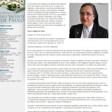 Presidência da CRB posiciona-se contra a Reforma da Previdência – Paróquia São Vicente de Paulo