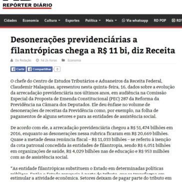Desonerações previdenciárias a filantrópicas chega a R$ 11 bi, diz Receita – Repórter Diário