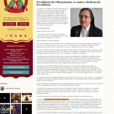 Presidência da CRB posiciona-se contra a Reforma da Previdência – Santuário Nossa Senhora do Guadalupe