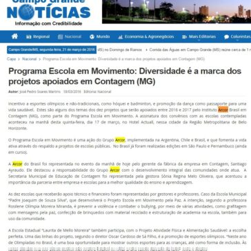 Programa Escola em Movimento: Diversidade é a marca dos projetos apoiados em Contagem (MG) – Campo Grande Notícias