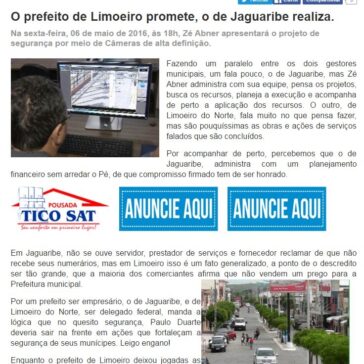 O prefeito de Limoeiro promete o de Jaguaribe realiza. – TV Jaguar