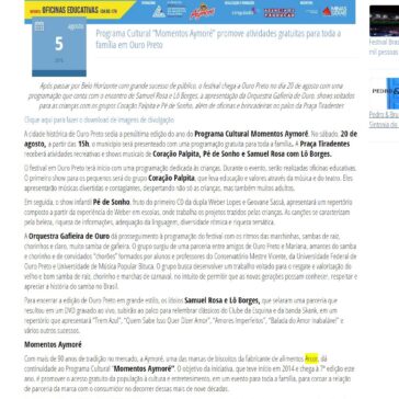 Programa Cultural ?Momentos Aymoré? promove atividades gratuitas para toda a família em Ouro Preto – Grupo Balo de Comunicação