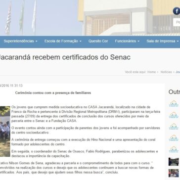 Jovens do CASA Jacarandá recebem certificados do Senac – Fundação casa
