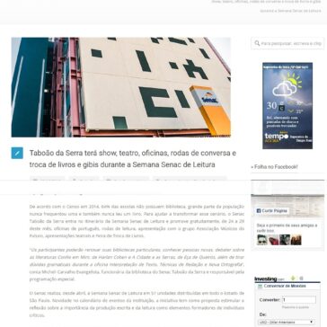 Taboão da Serra terá show, teatro, oficinas, rodas de conversa e troca de livros e gibis durante a Semana Senac de Leitura – Folha do Pirajuçara