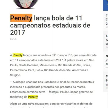 Penalty lança bola de 11 campeonatos estaduais de 2017 – Prorrogação