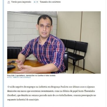Apesar de demissões na indústria, coordenador do Ciesp de Bragança projeta início de melhora em 2017 – Bragança-Jornal Diário