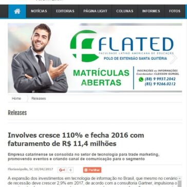 Involves cresce 110% e fecha 2016 com faturamento de R$ 11,4 milhões – A Voz de Santa Quitéria