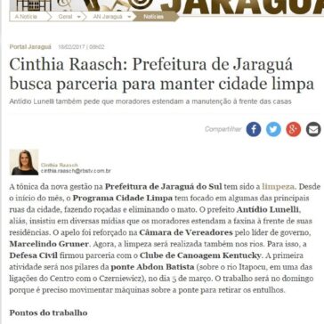 Cinthia Raasch: Prefeitura de Jaraguá busca parceria para manter cidade limpa – A Notícia