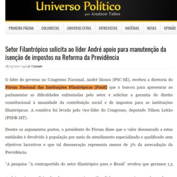 Setor Filantrópico solicita ao líder André apoio para manutenção da isenção de impostos na Reforma da Previdência – Universo Político