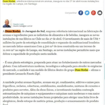 Empresa de Jaraguá investe US$ 7 milhões em unidade no Chile – A Notícia