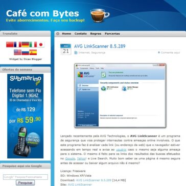 AVG LinkScanner 8.5.289 – Site – café com bytes