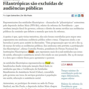 Filantrópicas são excluídas de audiências públicas – Valor Econômico