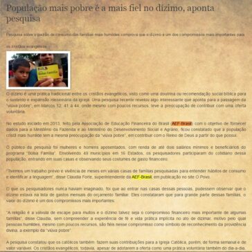 População mais pobre é a mais fiel no dízimo, aponta pesquisa – Pastor José Ivan