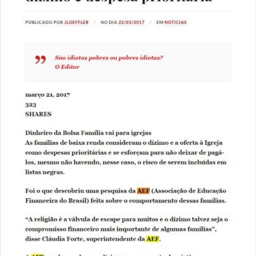 Para famílias de baixa renda, dízimo é despesa prioritária – Praia de Xangri-Lá